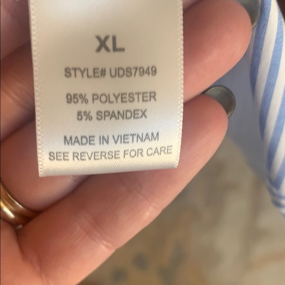 Blue and white striped top with flair sleeves - Picture 7 of 8